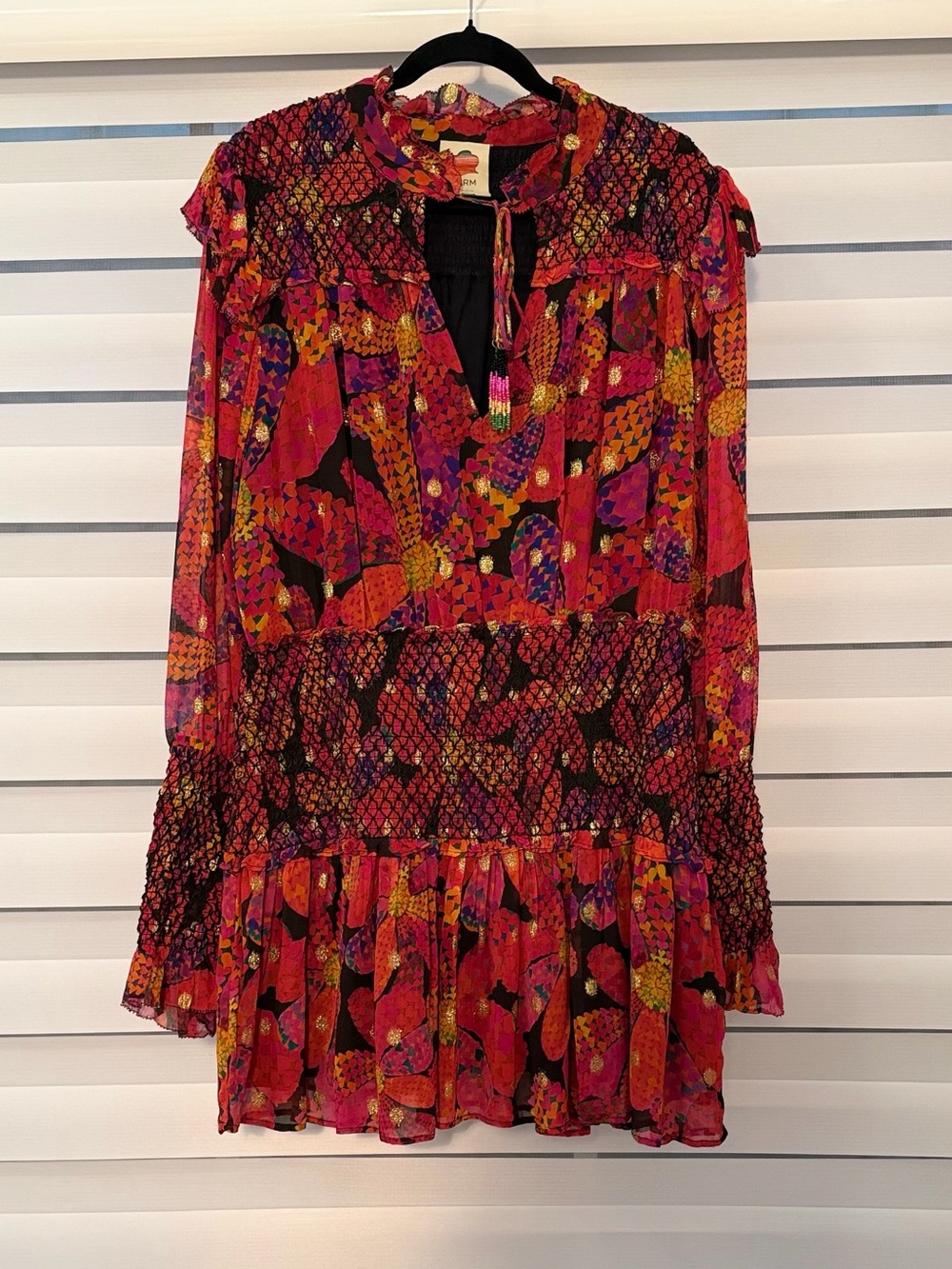 FARM Rio Banana Flowers Smocked Mini Dress XL
